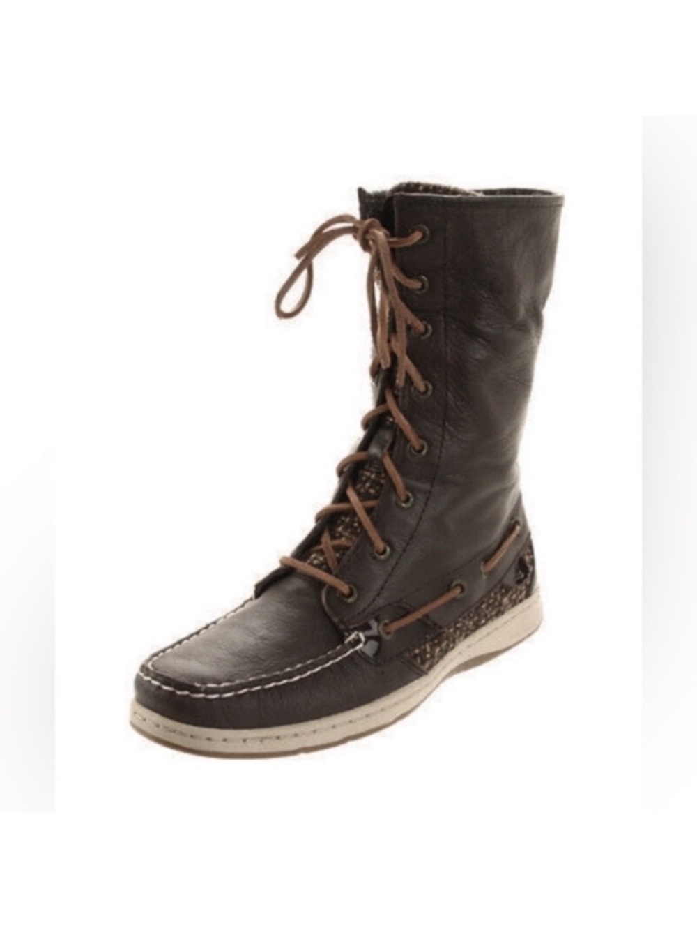 Sperry Top-Sider Ladyfish Leather Boat Boots Brown Tweed Size 8 Fold Over